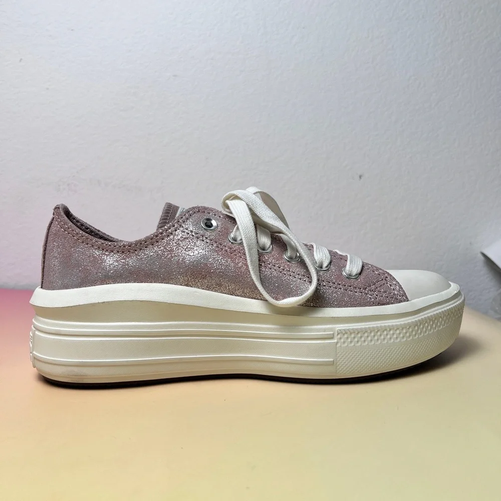Converse Chuck Taylor All Star Platform Sneakers Metallic‎ Pink Silver Size 8.5 - Picture 5 of 10